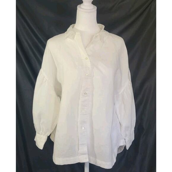 Voyageur by Mersea Womens White Linen Button Up Blouse Top Small - Picture 1 of 4